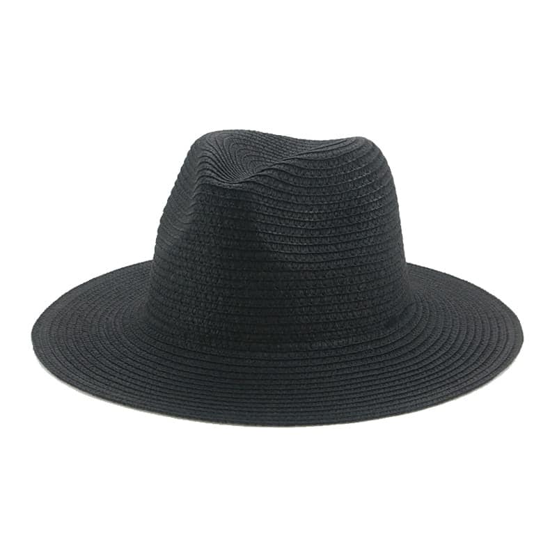 Chapeau de paille d'été simple pour femme Noire 52-54cm